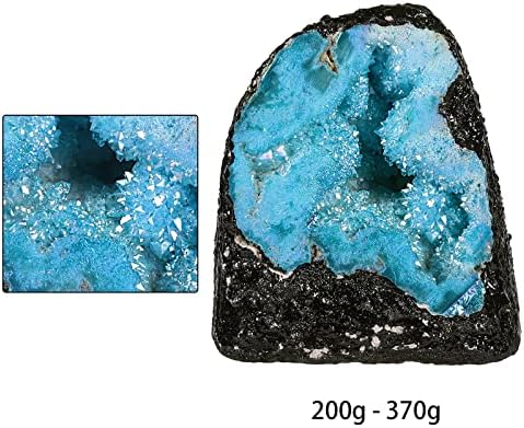 mookaitedecor Angel Aura Quartz Geode Stone Titanium Coated Natural Rock Crystal Cluster Specimen for Reiki Healing Meditation Home Decor 0.44-0.82 LB, Light Blue
