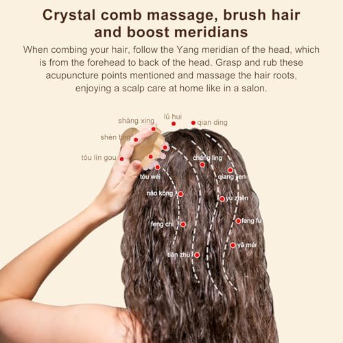ideayard Scalp Massager,Head Scalp Comb,Rose Quartz Tooth-Wooden Comb for Head Stress Relax Massage Tool for Hair Growth Relieve Headaches