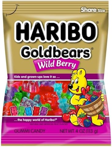 HARIBO Goldbears Wild Berry Gummi Candy, Fruit Flavored, 5 oz Share Size Bag (4 PACK)