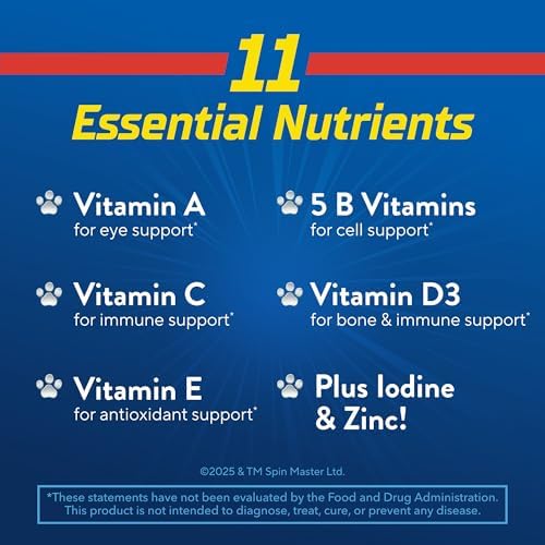 L’il Critters Paw Patrol Gummy Vites Daily Gummy Multivitamin for Kids, Vitamin C, D3 for Immune Support Cherry, Orange and Blueberry Flavors, 190 Gummies