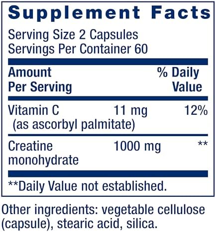 Life Extension Creatine Capsules – Creatine Monohydrate – Promotes Strength, Lean Muscle, Healthy Endurance – Non-GMO, Gluten-Free – 120 Capsules