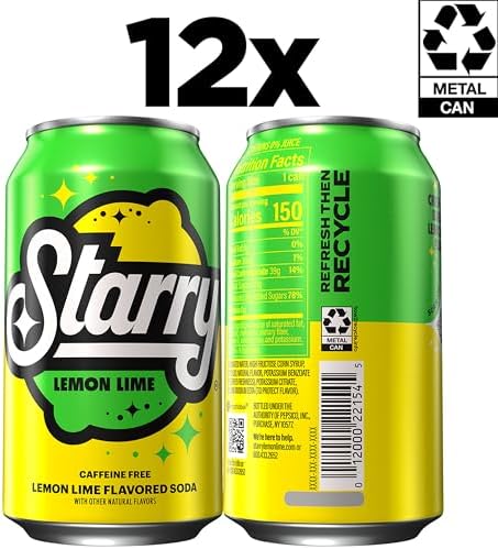 Starry Lemon Lime Soda Pop, 12 Fl Oz Cans (Pack of 12)