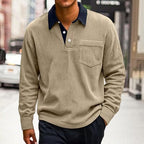 Men's Corduroy Sweatshirts Casual Long Sleeve Polo Shirts Lightweight Quarter Button Collared Golf Tops
