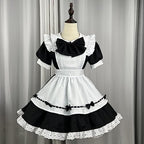 LIUguoo Women Anime Lolita French Maid Dress Cosplay Costume With Lace Apron Headwear