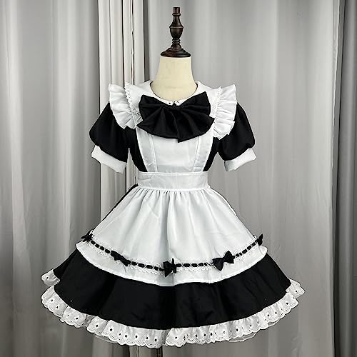 LIUguoo Women Anime Lolita French Maid Dress Cosplay Costume With Lace Apron Headwear