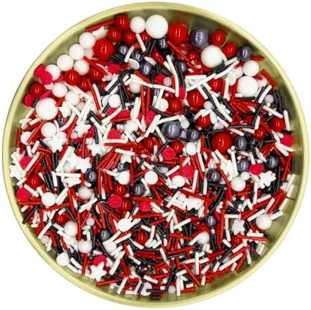 Dynastang Red & White & Black Sprinkles Mixed Style Edible Cake Decorations Cupcake Toppers Cookie Perfect for Cakes, Cupcakes, Desserts Toppings 3OZ