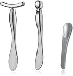 Pimoys 3 Pcs Metal Eye Cream Applicator Tool, Eye Roller Massage Sticks and Makeup Cream Spoon, Facial Massager for Reducing Puffiness Wrinkle Dark Circles