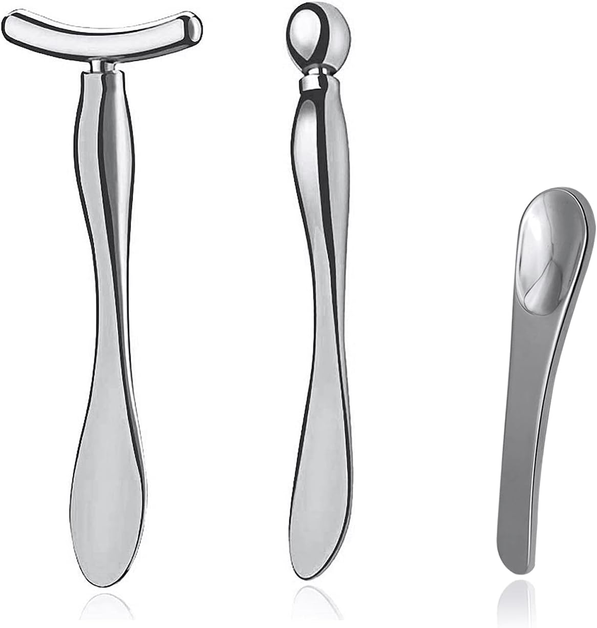 Pimoys 3 Pcs Metal Eye Cream Applicator Tool, Eye Roller Massage Sticks and Makeup Cream Spoon, Facial Massager for Reducing Puffiness Wrinkle Dark Circles