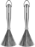 Stainless Steel Dish Brush with Handle, Metal Steel Wool Scrubber for Cast lron, Cookware, Pot(2 PCS)