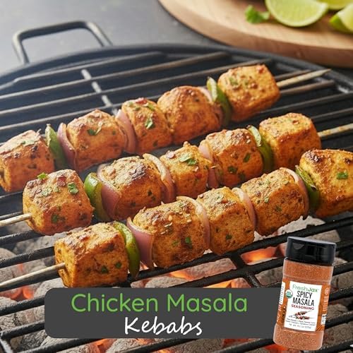 FreshJax Organic Chicken Masala Spice 4.1 oz Spicy Indian Seasoning, Curry Tikka Blend for Grilling, Roasting, Marinade, Meal Prep, Dry Rub for Tandoori, Paneer, Low Sodium, Large Bottle - Made in USA
