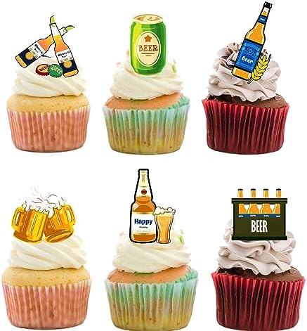 18pcs Beer Cupake Toppers for Men Women Birthday Oktoberfest Cheers and Beers Theme Party Supplies Wine Happy 20th 30th 40th 60th 70th Golden Birthday Cake Decorations