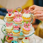 40pcs Edible Red Bowknot Cupcake Toppers Wafer Paper Bowknot Cake Dessert Picks Baby Shower Princess Cupcake Toppers for Birthday Party Decoration Supplies