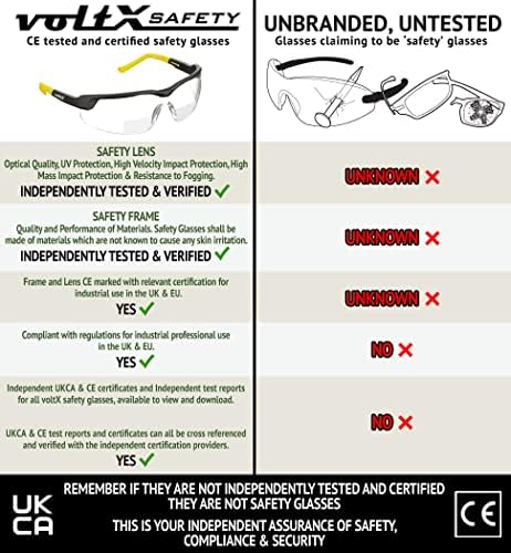 voltX GT ADJUSTABLE Bifocal Reading Safety Glasses (Clear Lens +2.0), ANSI Z87.1+ & CE EN166FT, Anti fog coated, UV400 Lens, Tilt & length adjustable earstems, clip on safety cord.