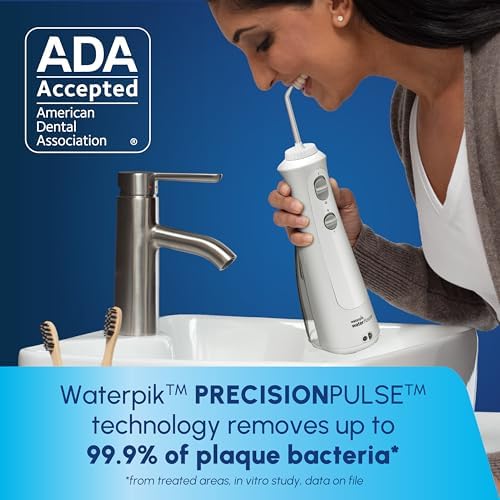 Waterpik Cordless Pearl Rechargeable Portable Water Flosser for Teeth, Gums, Braces Care and Travel, Extra Quiet, 4 Flossing Tips - ADA Accepted, WF-13 White, Amazon Exclusive