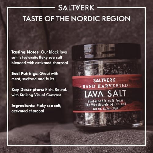 Saltverk Sea Salt -Gourmet, Icelandic, Hand Harvested and Sustainably Made - Lava 3.17 Oz