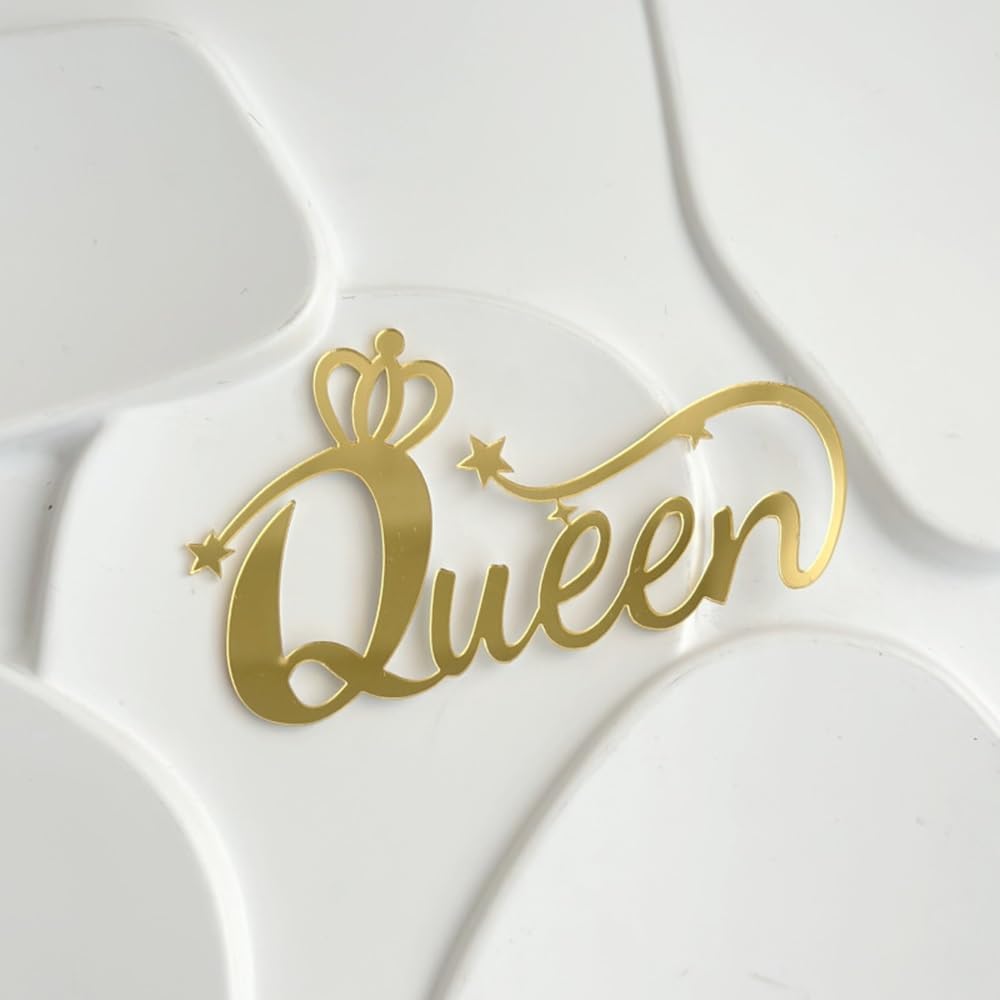 Birthday Queen Cake Toppers Mirror Acrylic Happy Birthday Cake Topper Side Cake Decorations Cake Inserts Supplies Toppers for Women Queen Birthday Cake Decoration Party Supplies (Queen-01)