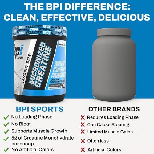 BPI Sports Micronized Creatine – Boost Strength, Reduce Fatigue – Lean Muscle Support with Creatine Monohydrate – Unflavored Powder for Recovery, Endurance, and Performance (200 Servings)