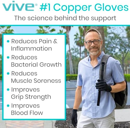 Vive Copper Arthritis Gloves - Full Hand Compression Touchscreen Finger - for Carpal Tunnel, Rheumatoid, Joint Pain, Inflammation - Flexible Wrist and Thumb Pressure Relief for Typing - for Men, Women