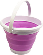 SAMMART Collapsible Plastic Bucket - Foldable Round Tub with Handle - Pop Up Saving (White/Pale Purple, 5.5L)
