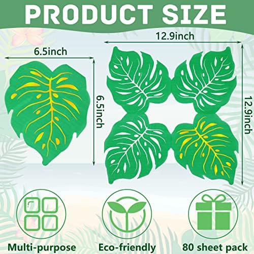 Teling 80 Pcs Tropical Palm Leaf Paper Napkins Bulk Hawaiian Luau Disposable Aloha Napkins Decorative Jungle Green Leaf Hand Towel for Safari Wedding Birthday Party Supplies