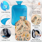 Birds Leaf Flower Hot Water Bottle with Cover 2L Large Hot Water Bag for Menstrual Cramps, Neck and Shoulder Pain Relief, Hot Cold Therapy, Hand Feet Warmer