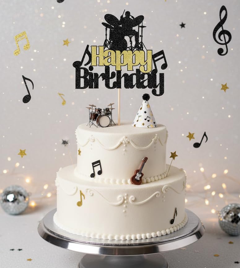 Sleyberoy Drum Kit Happy Birthday Cake Topper, Music Theme Party Rock Roll Drummer Band Decor (music)
