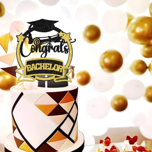 Congrats Bachelor Cake Topper, Big Degree Energy/Bachelor Level Complete, 2025 Graduation Party Decorations Supplies