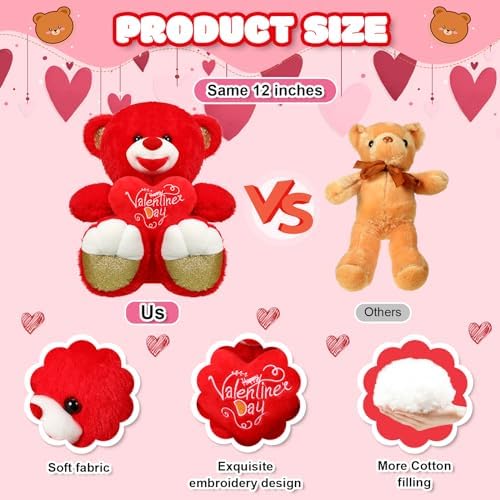 Capoda 4 Pcs Valentine's Day Bear Gifts Set Include 12 Inch Heart Bear Artificial Rose Flowers Valentine Bag and Greeting Card Sweet Day Birthday Gift Basket for Women Wife Mom
