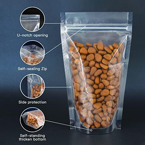 FireKylin 100 Pcs Resealable Bags,5.1" x 7.9"Clear Stand Up Food Bags,Zipper Food Storage Bags for Packaging Products,Herbs,Snack,Tea,Spices,Pet Food and Soaps