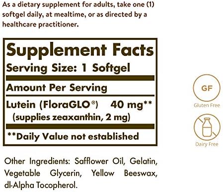 Solgar Lutein 40 mg, 30 Softgels - Supports Eye Health - Helps Filter Out Blue-Light - Contains FloraGLO Lutein - Gluten-Free, Dairy Free - 30 Servings