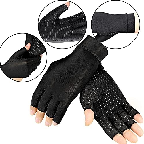 Copper Compression Gloves for Arthritis Pain Relief, Arthritis Gloves for Women and Man, Fingerless Compression Gloves for Rheumatoid, Tendonitis, Swelling (1 Pair,Large)