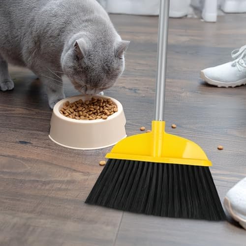 Broom for Hardwood Floors Indoor Sweeping Brooms with Soft Bristles and 55” Long Handle for Tile Laminate Deck Hard Floor Cleaning-Yellow