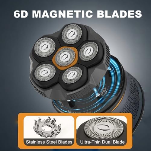 Magnetic 6 Blades Head Shaver Replacement Heads for Many 6D Magnetic Electric Razor,Newly Designed Magnetic 6D Blade Head Compatible with Head Shavers for Bald Men,2 Pack Travel Size for Ufree Shaver.