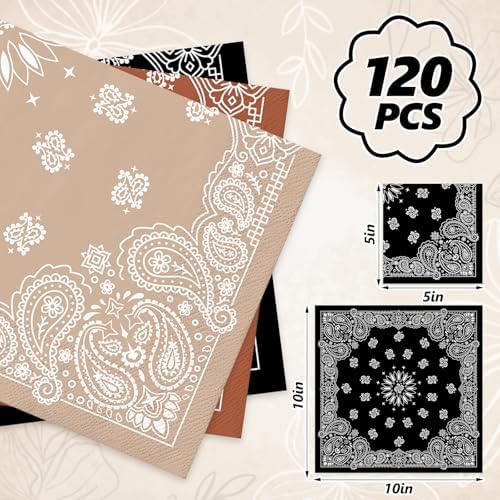 Whaline 120Pcs Western Bandana Cocktail Napkins 3 Colors Wild West Paper Napkin Cowboy Paisley Disposable Beverage Napkin for Wild One Yeehaw Bday