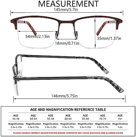 CRGATV 3-Pack Reading Glasses for Men Blue Light Blocking Fashion Metal Half Wide Frame Readers Semi Rimless Eyeglasses