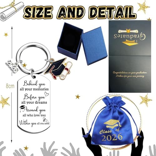 2026 Graduation Gifts Keychain with Poem, Class of 2026 Senior Gift for Her Him, Blue Velvet Pouch & Gift Box
