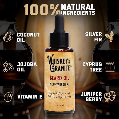 Whiskey & Granite Beard Oil – Made in USA - 100% Natural Beard Conditioner, 1.7 oz (Mountain Shine)
