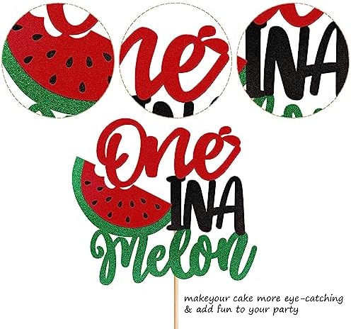 Rsstarxi 1 Pack Watermelon 1st Birthday Cake Topper Glitter One in a Melon Cake Pick for Summer Fruit Watermelon Themed First Birthday Baby Shower Kids 1st Birthday Party Cake Decorations