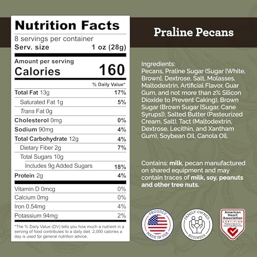 HUDSON PECAN COMPANY: Praline Roasted Georgia Pecans | Candied Gourmet Delight, Irresistible Southern Sweetness (Perfect for Snacking, Baking, Salads, Desserts, Gifting & More), 8 oz Resealable Pouch