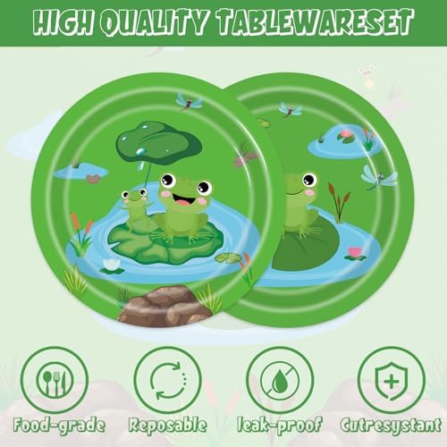 40pcs Frog Birthday Decorations Green Frog Themed Plates Napkins for Frog Themed Birthday Party Supplies,Suitable for 20 Guests