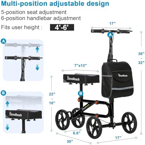 Economy Knee Scooter Steerable Knee Walker for Foot Injuries Compact Crutch Alternative with Dual Braking System (Black)