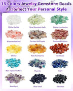 FIVEIZERO 600pcs Natural Chip Stone Beads 5-8mm - 15 Color Crystal Chip Beads for Jewelry Making, Valentine's Day Bracelet,DIY Irregular Gemstone Beads with Drilled Holes