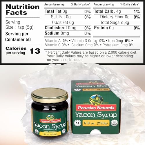 Organic Yacon Syrup - Natural Sweetener Syrup for Pancakes and Waffles & Coffee with Low Calorie - Keto Sugar Substitute for Honey, Agave, Maple, Molasses & Monk Fruit 8.8oz (250g)