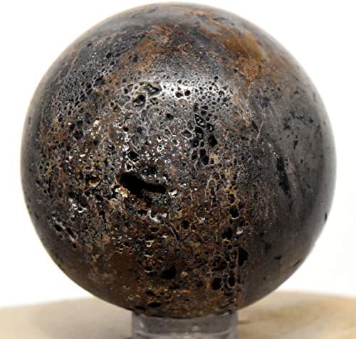 HQRP-Crystal 47mm 110g Dinosaur Fossil Bone w/Lot of Natural Caverns Sphere Polished SW UV Reactive Fossilized Gemstone Collectible Decor Mineral Specimen Ball - Madagascar + Stand