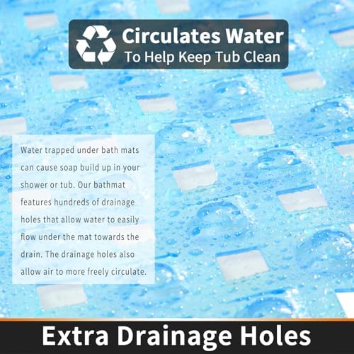Yimobra Bathtub Mat Non Slip, 34.5"x15.5" Shower Mat with Strong Suction Cups & Drain Holes, Long Anti Slip Bath Tub Mat for Inside Shower, Machine Washable Fast Drying, Bathroom Essentials,Clear Blue