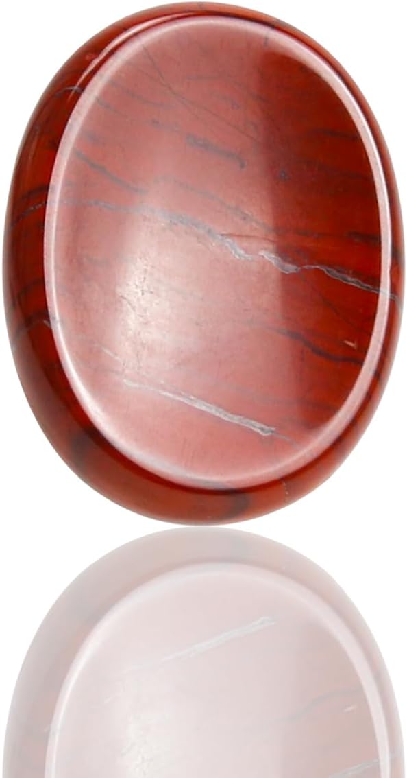 Worry Stones Red Jasper Crystals, Chakra Crystals and Healing Stones, Oval Palm Stone, Thumb Stone, Crystals for Beginners, Spiritual Gifts for Women, Meditation Accessories (1PCS)