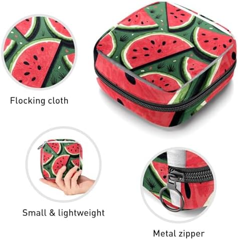 Sanitary Napkin Storage Bag for Women Cute, Feminine Menstruation Pad Holder for Period, Portable Zipper Menstrual Pad Bags Watermelon
