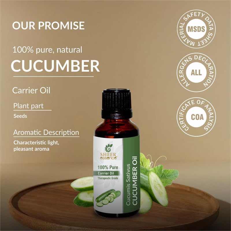 Cucumber Oil 15 ML (0.51 Fl.OZ) | 100% Pure Natural Undiluted Uncut Therapeutic Grade Cucumis Sativus Carrier Oil