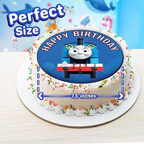 7.5 Inch Train Adventure Cake Topper – Round Edible Birthday Cake Decorations, Happy Birthday Cake