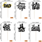 24 Pack Happy Father's Day Cupcake Toppers Glitter Best Dad Ever Cupcake Picks Love Father #1 Dad Tie Moustache Hat Glass Tool Cake Decorations for Happy Father's day Theme Men Birthday Party